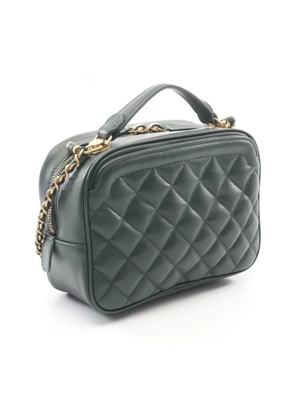 Chanel Shoulder Bag Quilted Top Handle 2-Way Dark Green Leather Chain